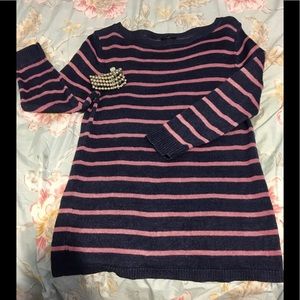 Talbots Linen Striped Sweater Navy & Pink Medium Petite